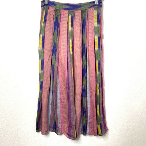 Vintage Sarah Arizona Sz M Rayon Boho Maxi‎ Skirt Southwest Ikat Stripe Pleated - Picture 15 of 16